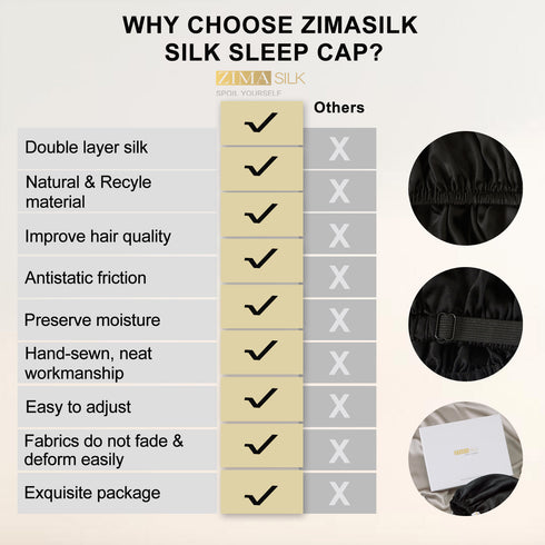 Double Layered 100% Silk Adjustable Sleep Cap